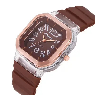 Quartz Digital Square Silicone Jelly Watch Rose Gold White