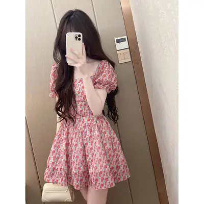 Women French Chic Floral Dress Summer 2025