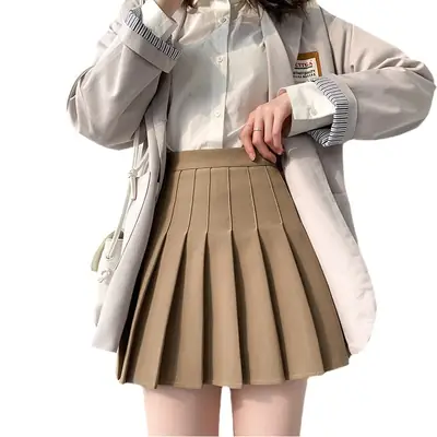 Women Pleated Skirt High Waist Green Plus Size