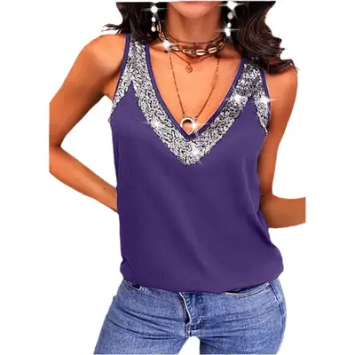 Purple Sequin Sleeveless Tank Top for Women
