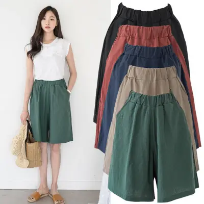Women Cotton Linen 5-Pc Shorts Large Size