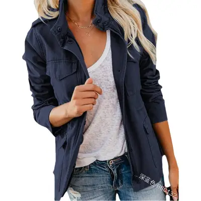 Women's Slim Fit Blue Zipper Jacket Spring Autumn