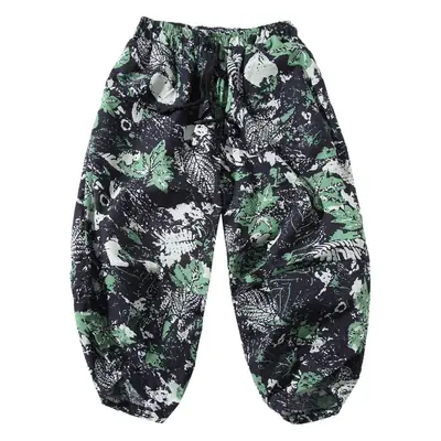 Men Floral Cropped Pants Cotton Summer Loose Casual