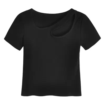 2025 Women Black Hollow Slim Fit T-Shirt