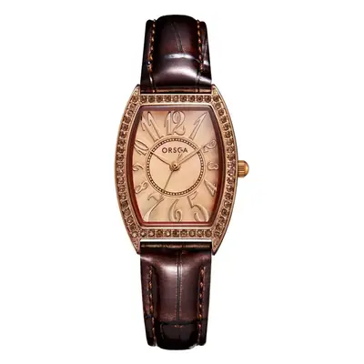 Retro Wine Barrel Women's Quartz Watch Rose Gold Diamond Band