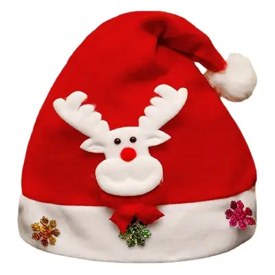 Christmas Hat with Cartoon Elk Design Red White Fleece