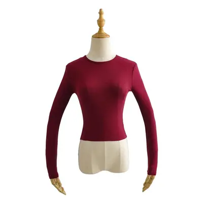 Women's Beige Long Sleeve Round Neck T-Shirt