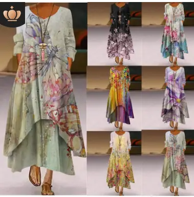 2021 Floral Print Long Sleeve Dress for Women