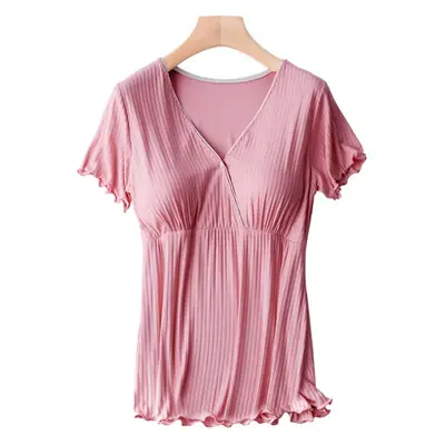 Pink Cotton Postpartum Bra-Free Maternity T-Shirt