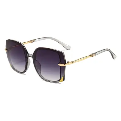 Women Polygonal Sunglasses Brown Gradient Gold Frame