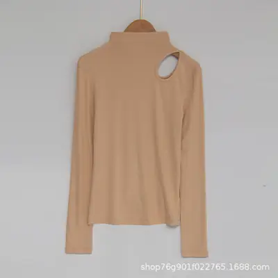 Oxford Hollow Neck Long Sleeve T-Shirt Olive Green