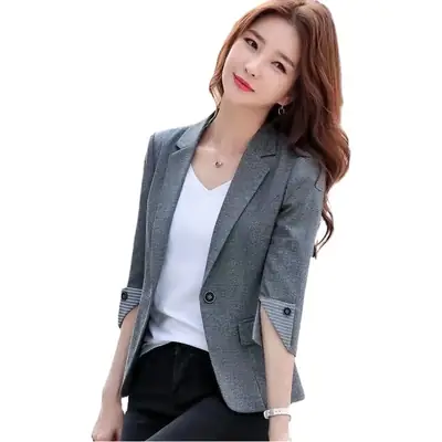 Women's Black Linen Small Suit Jacket 3/4 Sleeve Professional Fit