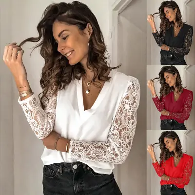 Pink Lace Long Sleeve Women's Shirt