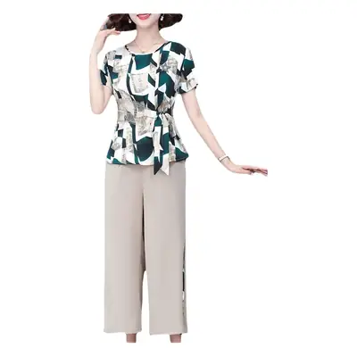 Middle-Aged Women 2-Piece Summer Outfit Set