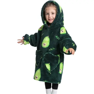 Kids Hooded Warm Blanket with Cartoon Print