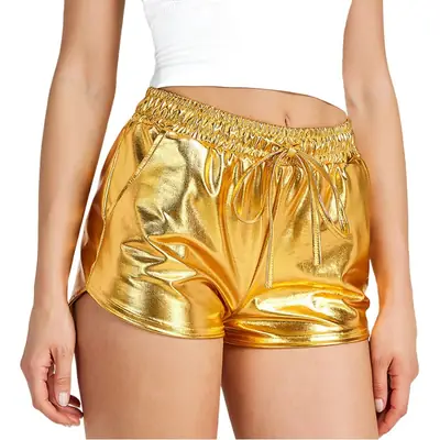 Gold Metallic Reflective Shorts for Women