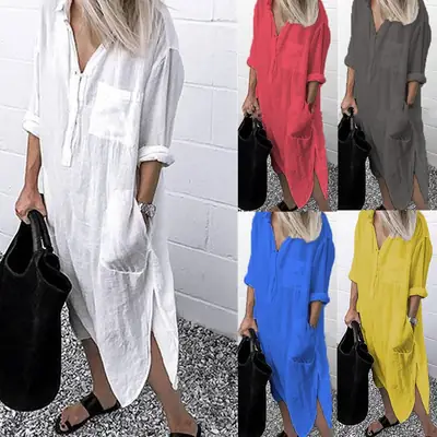 Elegant Pure White Slit Shirt Dress for Women