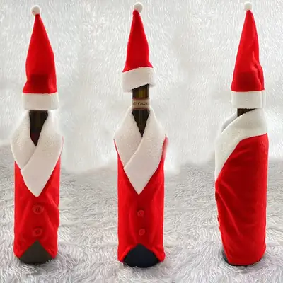 Christmas Red Wine Bottle Set with Hat