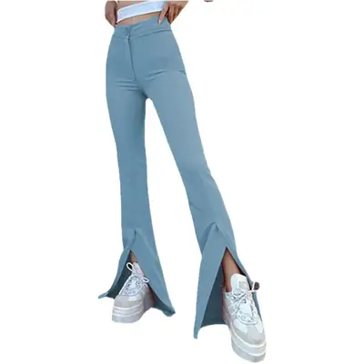 Yellow Bell Pants with Slit Design for Women