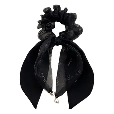 Black Velvet Hair Scrunchie with Pearl Drop