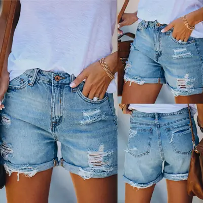 Women Denim Shorts Wash Hole 2022 Summer