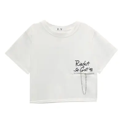 Women Loose Zipper Letter Print T-Shirt Summer 2025