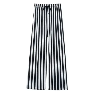 Women Black White Dog Print Wide Leg Pants Summer