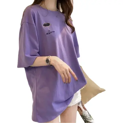 Maternity T-shirt Purple Korean Style Short Sleeve
