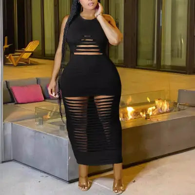 Black Crossbody Dress for Women Hot Explosion Sexy Hollow Plus Size
