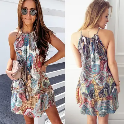 2020 Summer Printed Halter Dress for Women