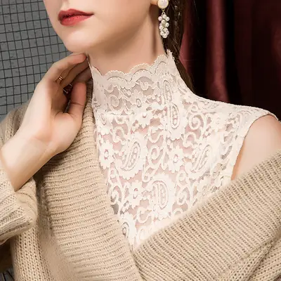 Green Lace Half Turtleneck Slim Fit Women Shirt