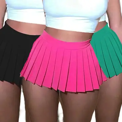 Green Pleated Mini Skirt for Women Casual Wear