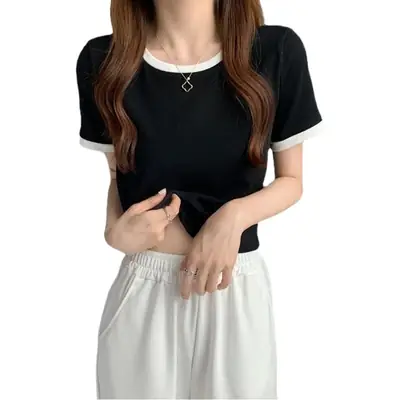 2022 Summer Korean Slim Fit Pink Crewneck T-Shirt