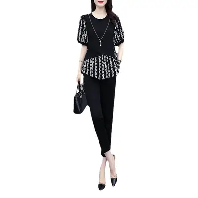 Plus Size Printed Two-Piece Suit Black 2026