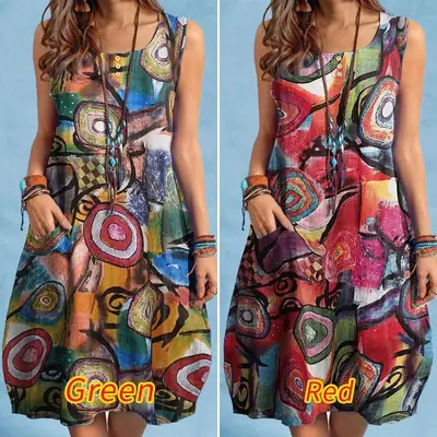 Women's Summer Floral Print Dress Boemian Oversized Kaftan