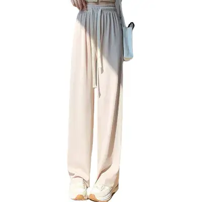 Women Ice Silk Wide Leg Pants Black 2022 Summer