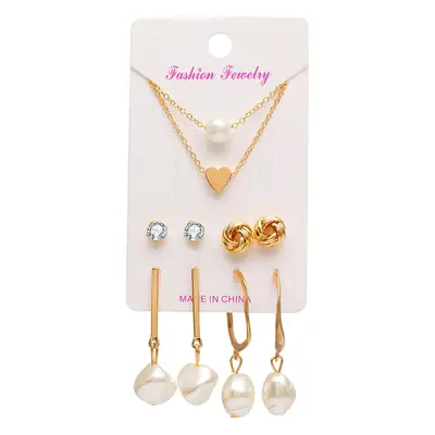 Golden Pearl Earrings Set with Necklace & Tassels