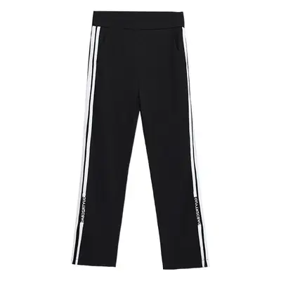 Women Black Striped High Waist Pants with White Side Stripe