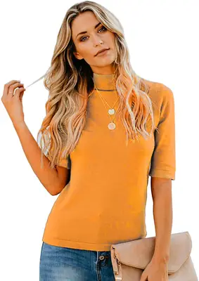 Women's Pure Color New Collar Mid Sleeve T-Shirt