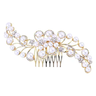 Gold Pearl Bridal Hair Comb with Crystal Accents