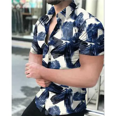 Men Printed Short Sleeve Shirt Black Red 2026