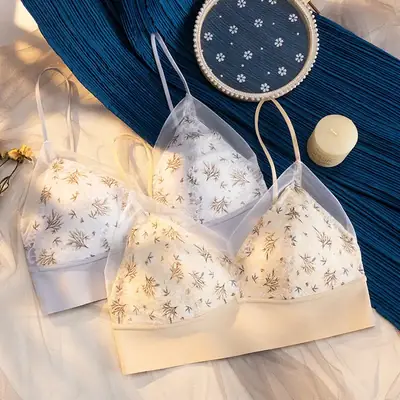 2024 New French Triangle Cup Underwear Summer Thin Back Lace No Steel Ring Bra Comfortable No Mark