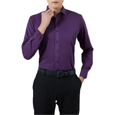 Men's Maroon Long Sleeve Button Shirt Solid Color
