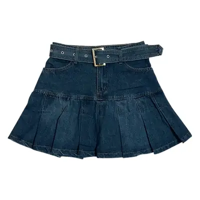Women Pleated Denim Shorts High Waist Slimming
