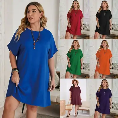 Plus Size Women's Blue Batwing Scoop Dress