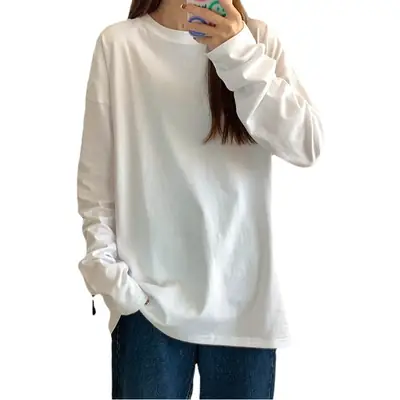 Women Loose White Long Sleeve T-Shirt Cross Border Autumn Top
