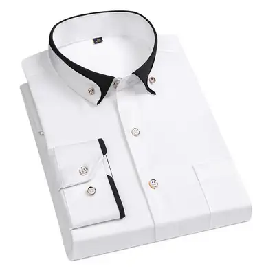 Men's Long Sleeve Black Button Shirt with Red Collar