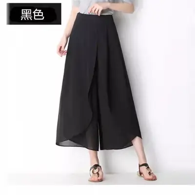 Women's Black Chiffon Wide Leg Pants Summer 2025