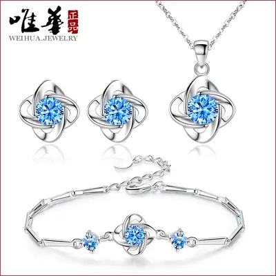 Blue Leaf Clover Earrings for Women Summer