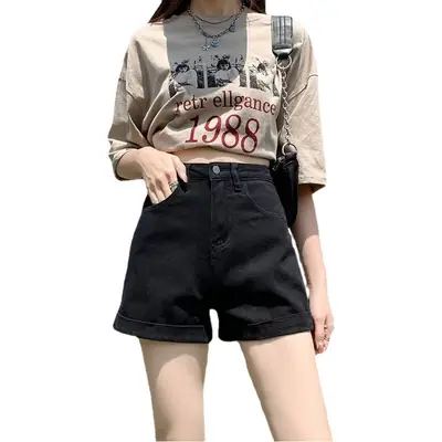 Women Denim Shorts Summer Casual Slim Fit Wide Leg